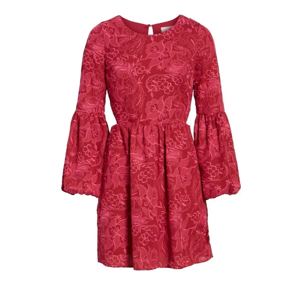 Devlin REVOLVE FLORAL LINED BELL-SLEEVE RUFFLE CUTOUT DRESS - Picture 1 of 10